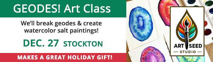 Combining science and art! We will break open the rocks to reveal the crystal formations inside, while learning about how they are formed. Then, we will use the geodes as inspiration to create watercolor salt paintings.